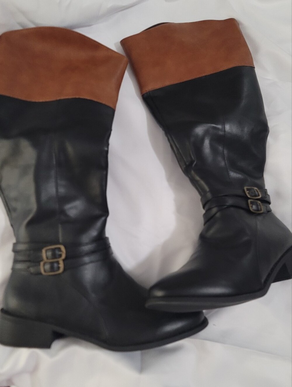 Women's Two-Tone Black and Brown Knee-High Boots Size 7.5W